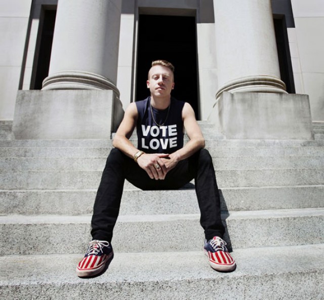 Rapper Macklemore posing in support of Gay Rights.