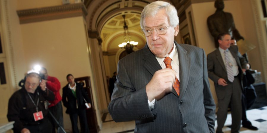 Former House Speaker, Rep. Dennis Hastert, R-Ill., walks through Statuary Hall on Capitol Hill in Washington, Thursday, Nov. 15, 2007,  after delivering a speech on the House floor where he announced his plans to leave the House of Representatives by the end of the year. (AP Photos/Susan Walsh)