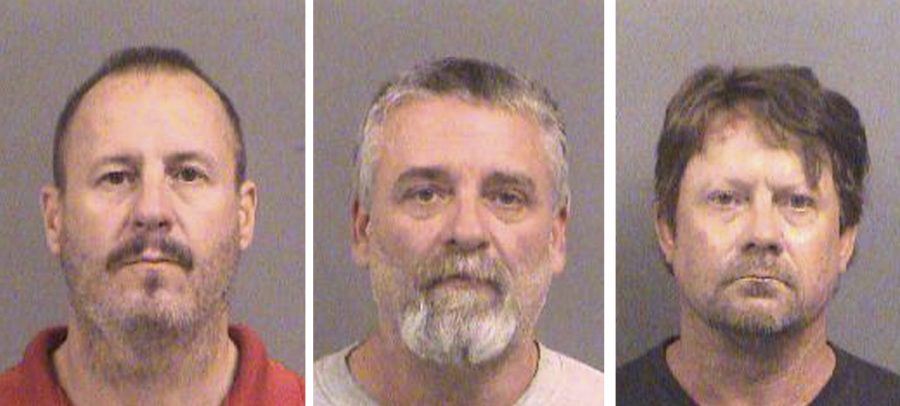 Curtis Allen 49, (L to R), Gavin Wright, 49 and Patrick Eugene Stein, 47 are shown in these booking photos in Wichita, Kansas provided October 15, 2016. The three were arrested and charged in connection with plotting to bomb an apartment complex in western Kansas where 120 people lived, including Muslim immigrants from Somalia, federal officials said.  Photo courtesy of Sedgwick County Sheriffs Office/Handout via REUTERS  ATTENTION EDITORS - THIS IMAGE WAS PROVIDED BY A THIRD PARTY. EDITORIAL USE ONLY - RTX2OYMF