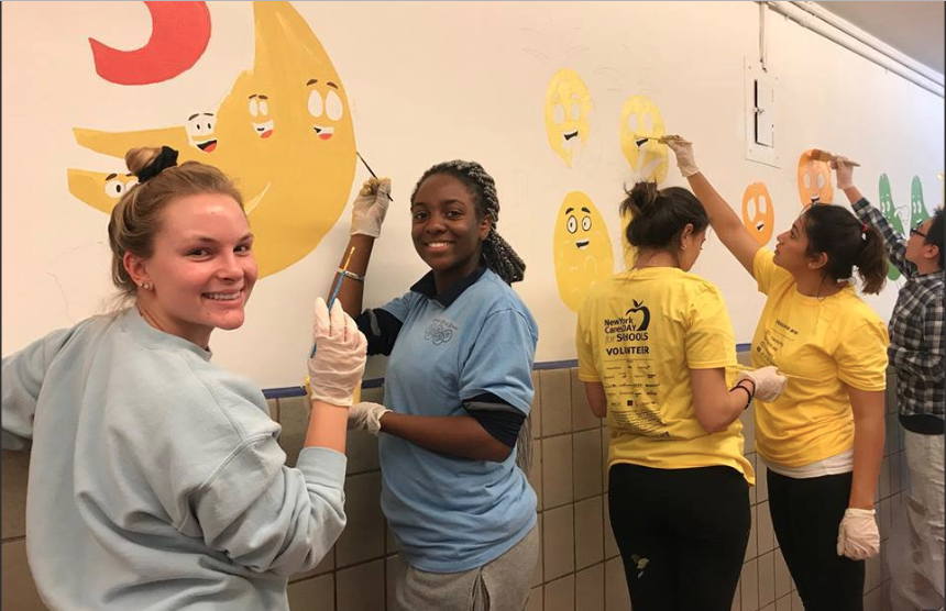 Pace University students volunteer with CCAR on Paint a School Day. Photo via Twitter/CCARNYC.
