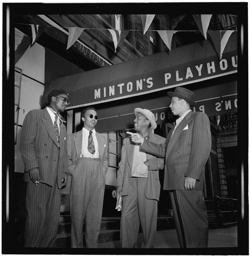 Thelonious Monk, Howard McGhee, Roy Eldridge, and Teddy Hill at Mintons Playhouse. Photo by  William P. Gottlieb