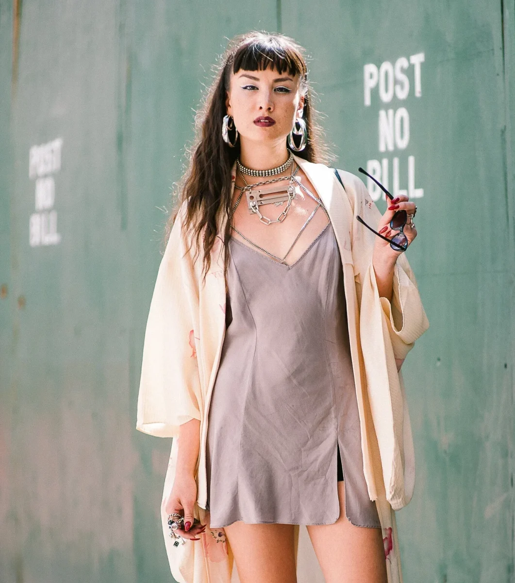 Street style photograph of Miyako Bellizzi, outside Jeremy Scott in New York. Brent Luvaas, 2015, photograph